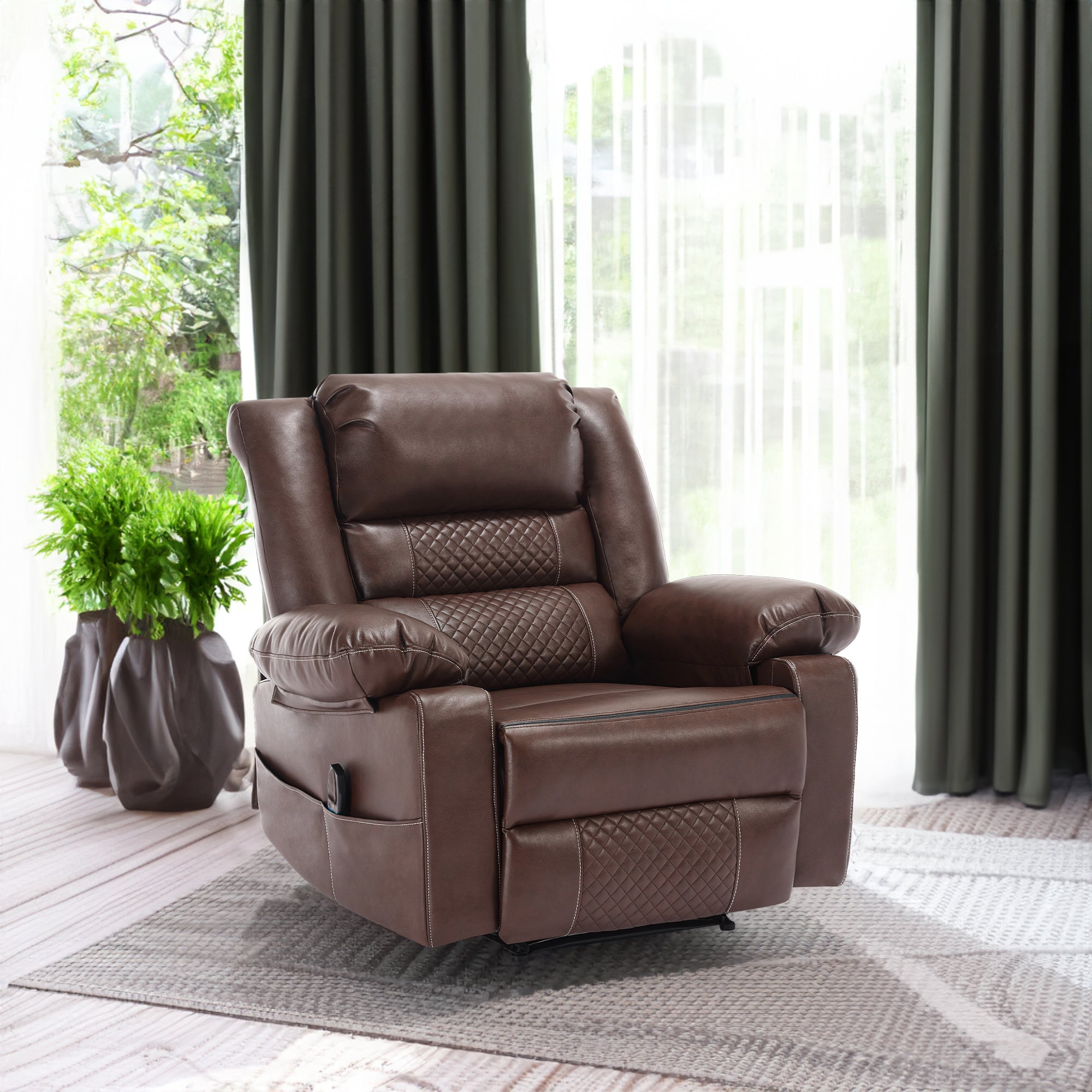 Breathable Leather Massage Recliner Chair Manual Living Room Reclining Sofa