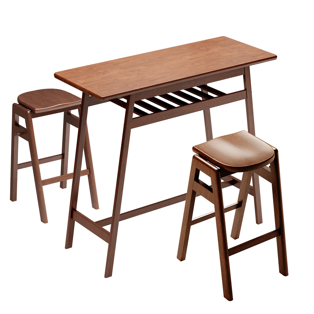 3 PCS Pub Dining Set Retro Bar Table Rubber Wood Stackable Backless High Stool for 2