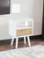 15.75" Rattan End table with drawer and solid wood legs Modern nightstand side table for living room  white