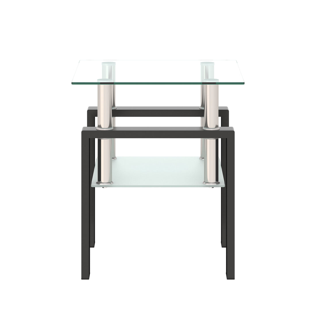 1-Piece Modern Tempered Glass Tea Table Coffee Table End Table, Square Table for Living Room, Transparent/Black