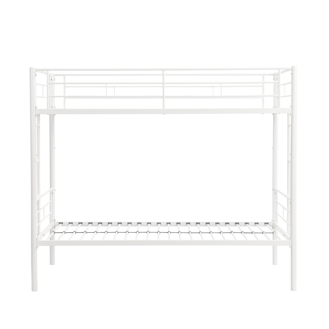 Twin metal bunk beds, metal structure bed frame with safety guardrails and 2 ladders, convertible bunk beds, white