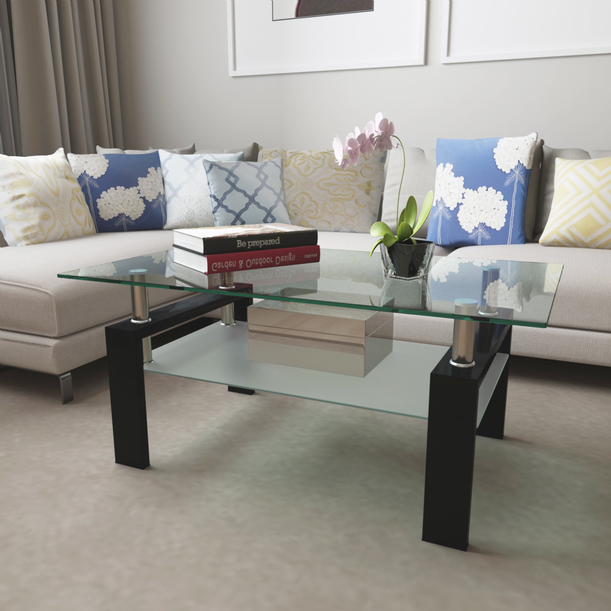 Rectangle Black Glass Coffee Table Clear Coffee Table Modern Side Center Tables for Living Room Living Room Furniture