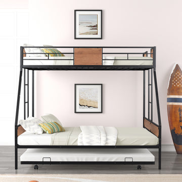 Metal Twin over Full Bunk Bed with Trundle/ Heavy-duty Sturdy Metal