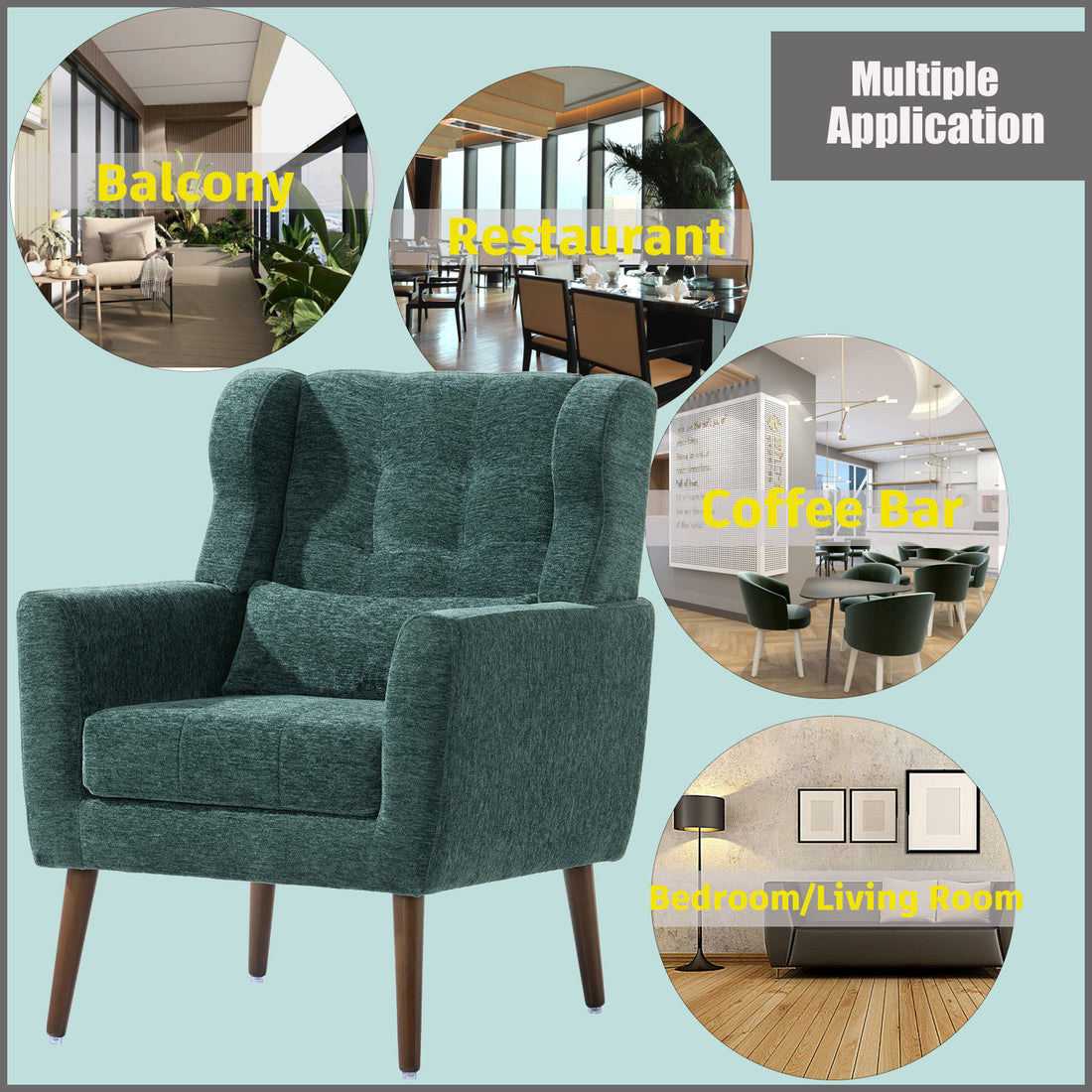 Modern Accent Chair Upholstered Foam Filled Living Room Chairs Comfy Reading Chair Mid Century Modern Chair  (Blackish Green)