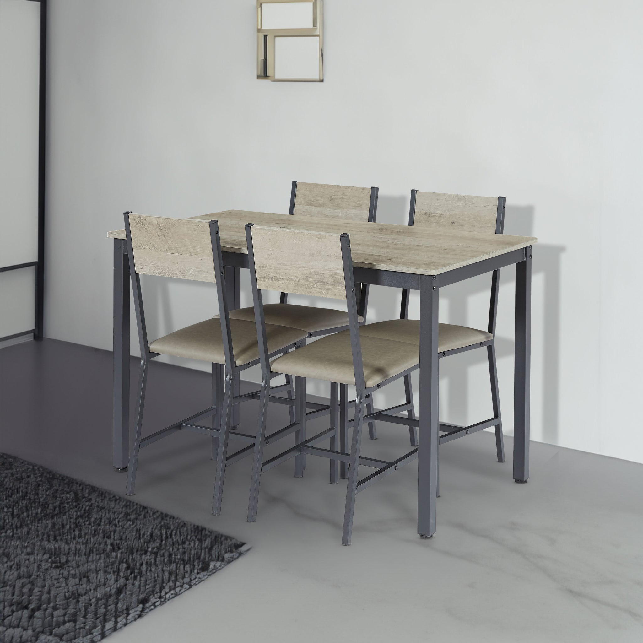 Dining Set for 5 Kitchen Table with 4 Upholstered Chairs Grey 47.2'' L x 27.6'' W x 29.7'' H