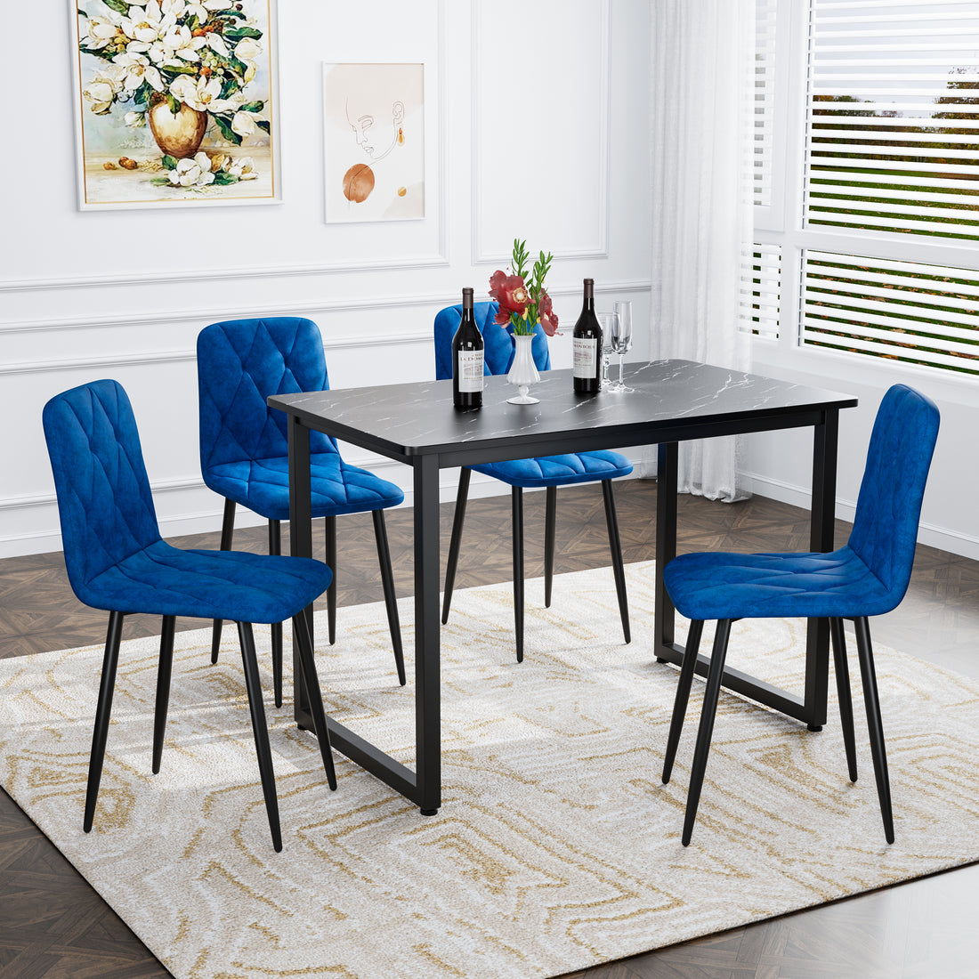 Dining Chairs Set of 4, Modern Kitchen Dining Room Chairs, Velvet Dining Chair Upholstered Cushion Seat and Sturdy Metal Legs