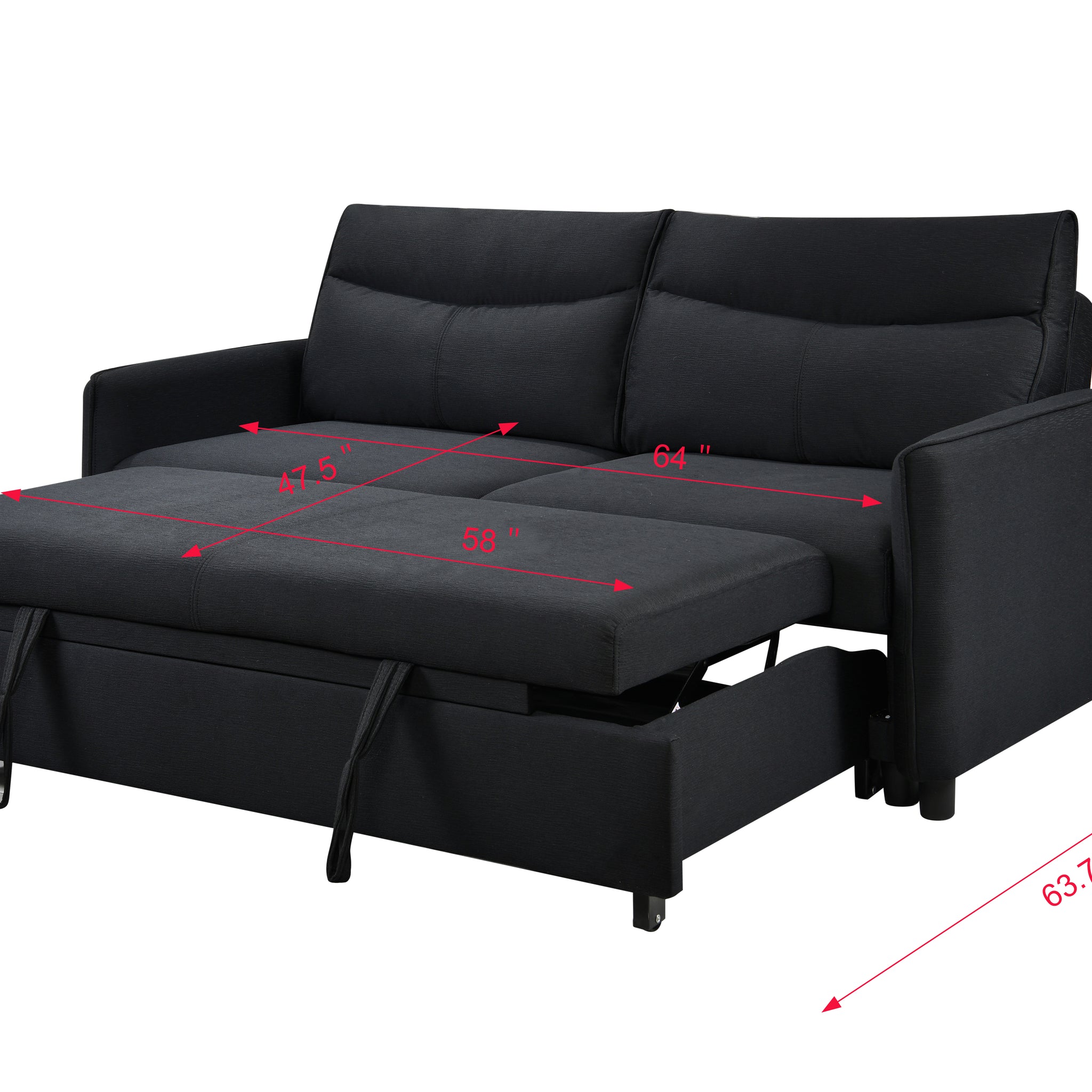 3 in 1 Convertible Sleeper Sofa Bed Modern Fabric Loveseat Futon Sofa Couch w/Pullout Bed Black