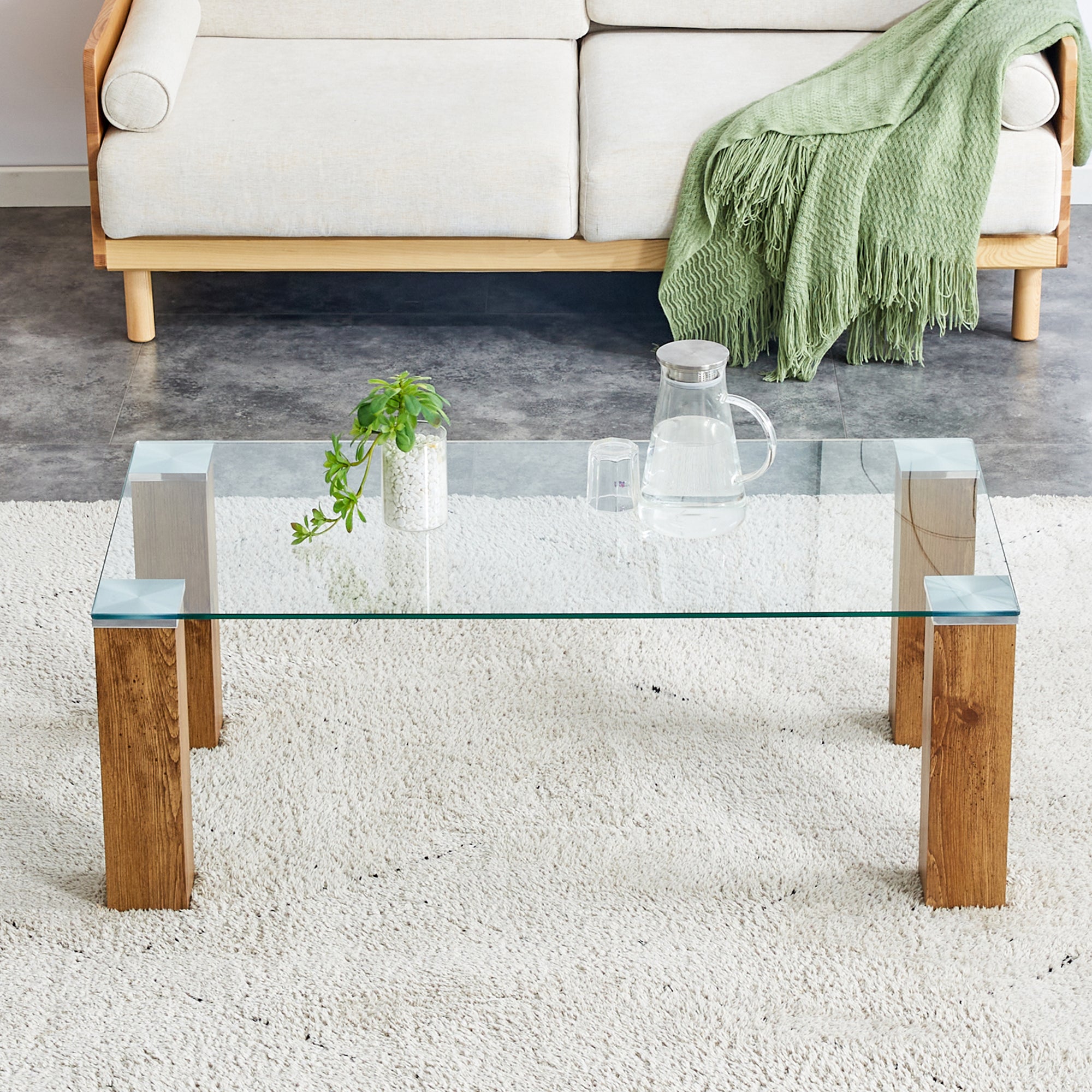 Glass-Top Coffee Table tea table with MDF Legs - Stylish Blend of Elegance and Durability 44.9"*21.7"*16.9"