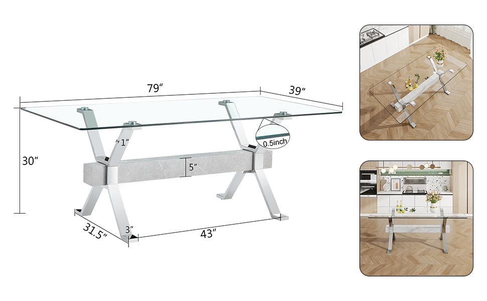 Dining table Modern tempered glass dining table 79 ''x39''x30 '' 1105