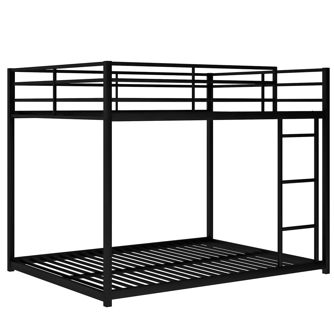 Full over Full Metal Bunk Bed Low Bunk Bed with Ladder Black