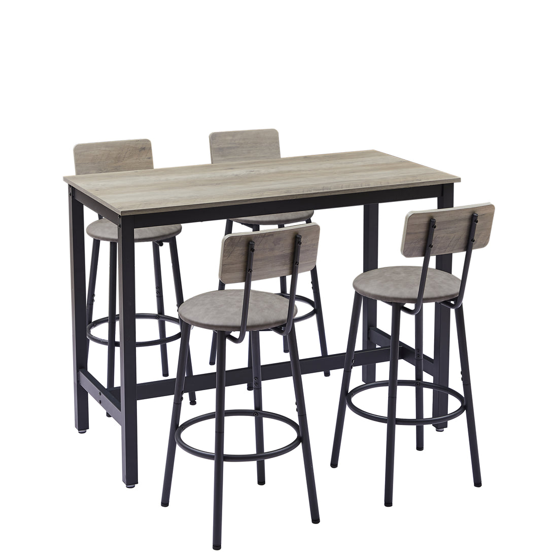 Bar Table Set with 4 Bar stools PU Soft seat with backrest Grey 47.24'' L x 23.62'' W x 35.43'' H