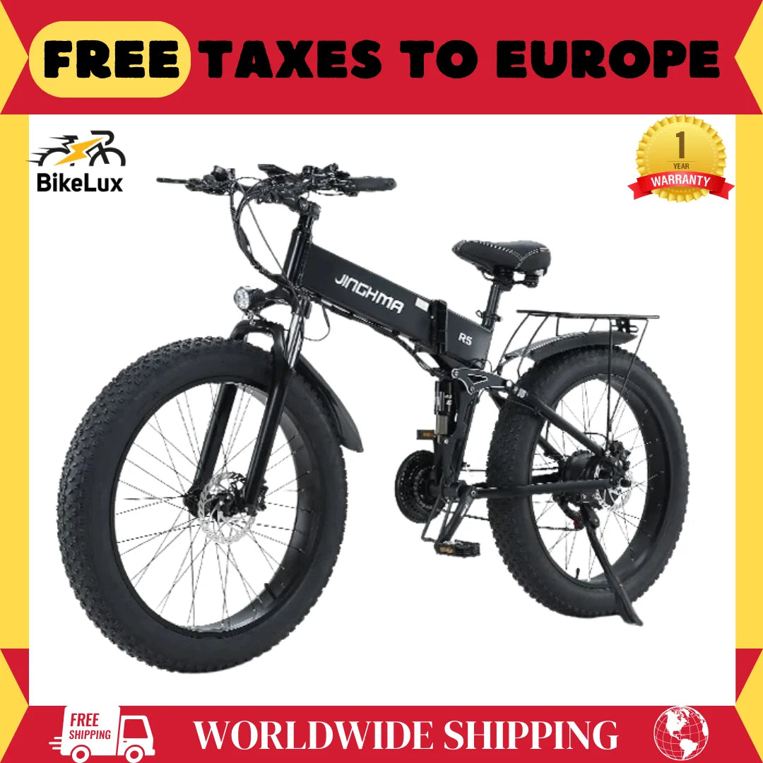 JINGHMA NEW R5 1000W Electric Bicycle 26 Inch Men's Bike 4.0 Fat Tires Ebike 48V 14AH Lithium Battery 45KM/H Mountain Motorcycl