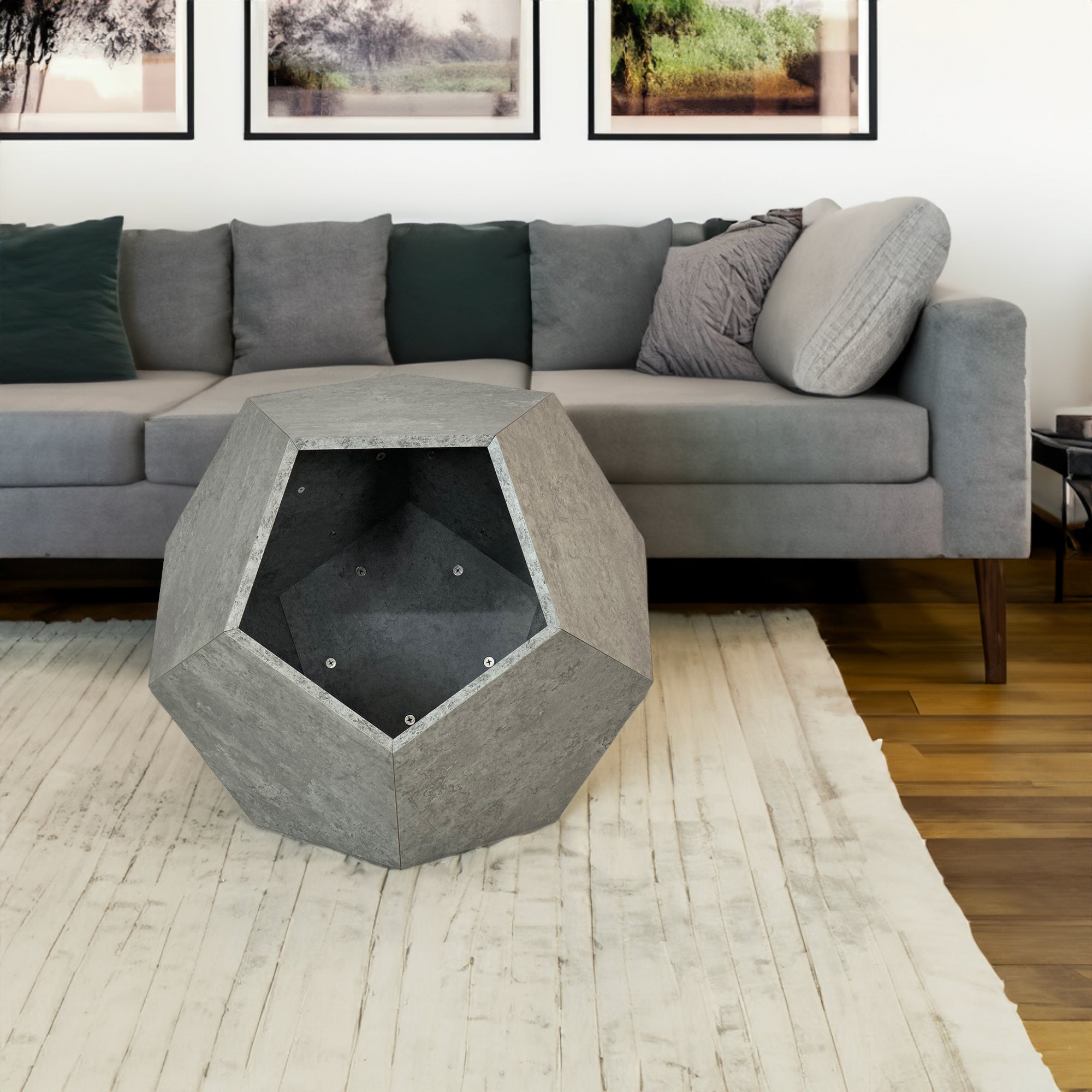 25.98"Modern Pet Furniture Cat Litter Side Table, Sofa Side Table, Planter MDF Multifunctional Furniture, Cement Gray