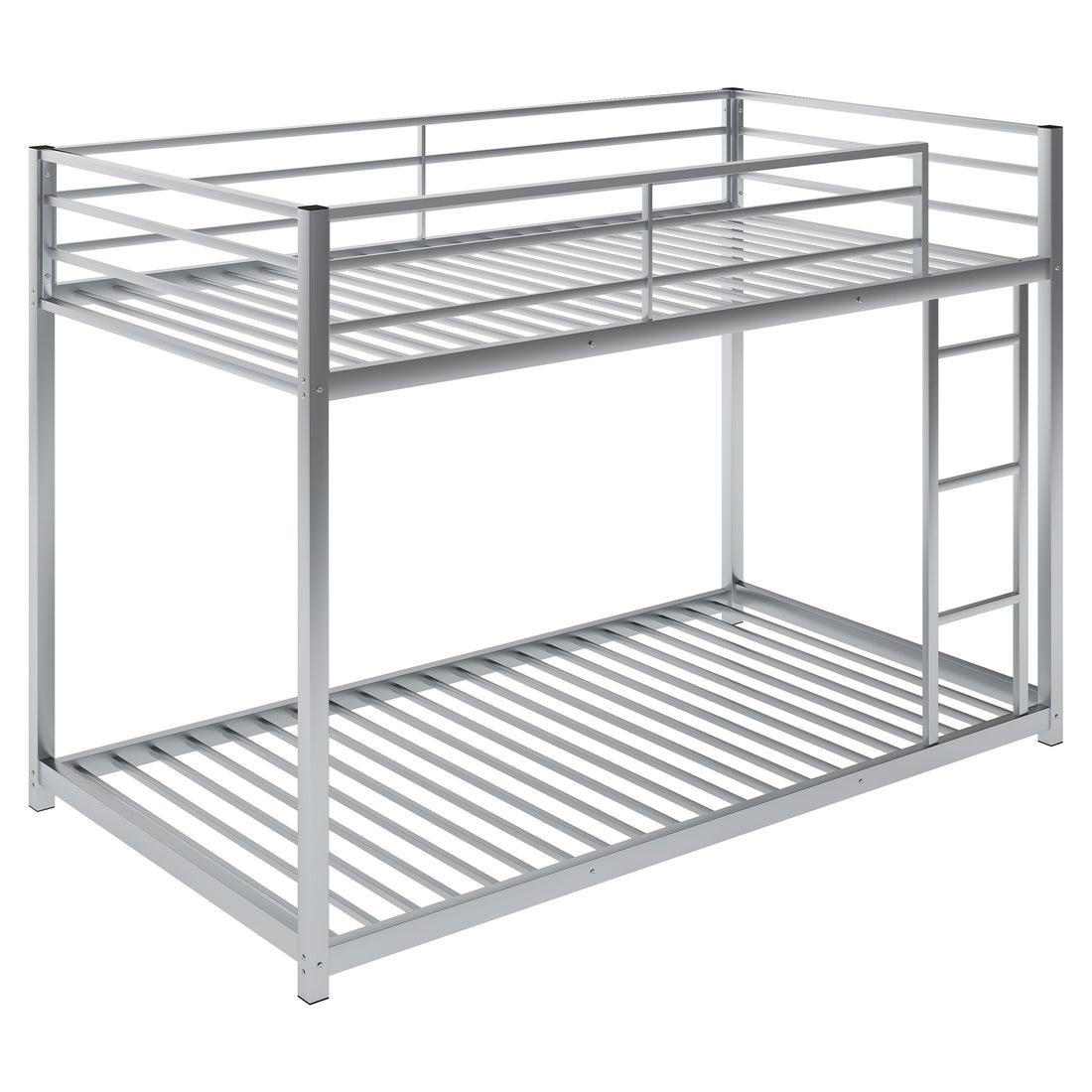 Twin over Twin Metal Bunk Bed, Low Bunk Bed with Ladder Silver