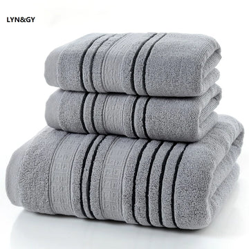 3Pieces Set Grey Cotton Towel Set for Men toalla 2pc Face Washcloth Hand Towel 1pc Bath Towel Camping Shower Towels Bathroom