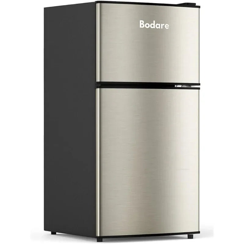 Bodare Mini Fridge with Freezer Quite: 3.2 Cu.Ft Mini Refrigerator with 2 Doors - Energy-Efficient Compact Small Refrigerator