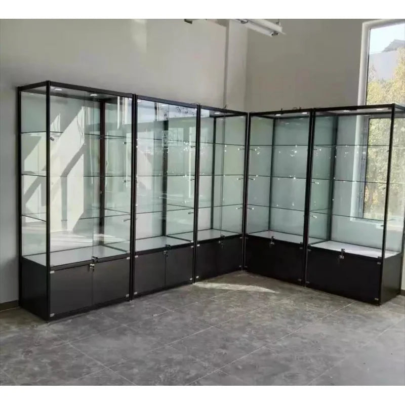 Custom, China Factory Made Fashion Jewellery Accessories Aluminum Wall Glass Cabinet Jewelry Display Jewelry Showcases