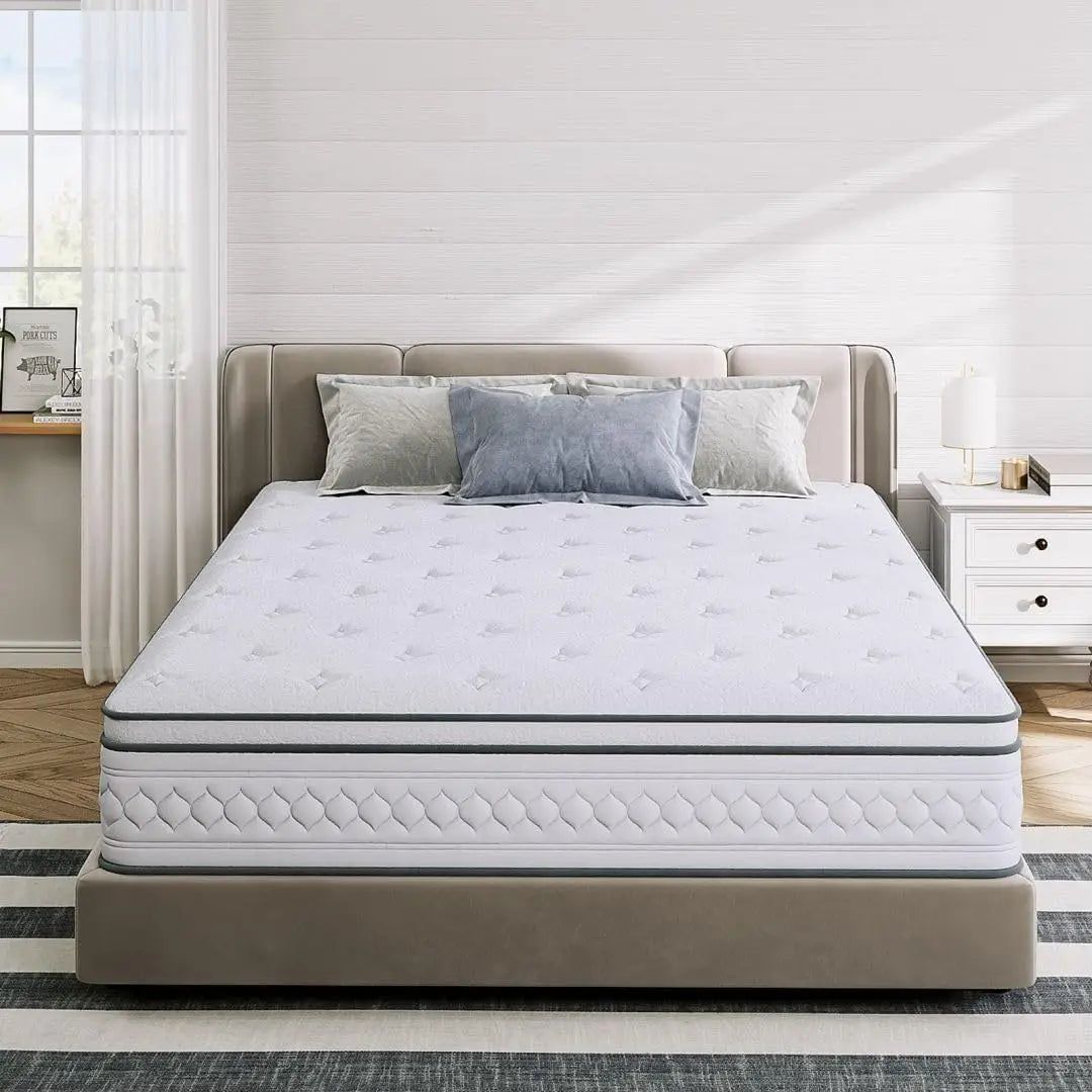 Queen Mattress, 12 Inch Plush Hybrid Queen Mattress with Pocketed Springs and Gel Memory Foam, Sufficient& Even Support,