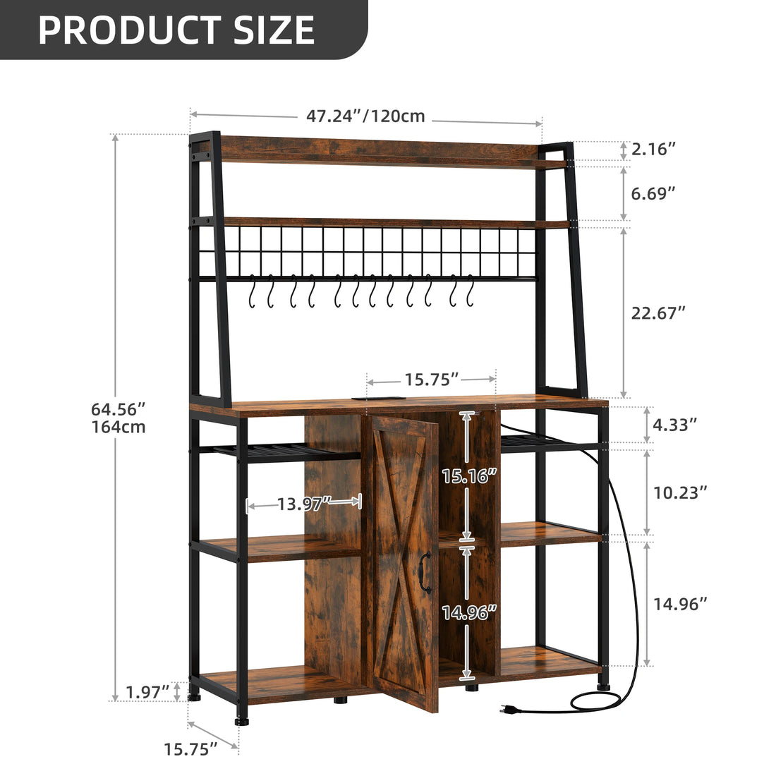 Kitchen Bakers Rack with Power Outlet Microwave Stand Cabinet Coffee Bar Table