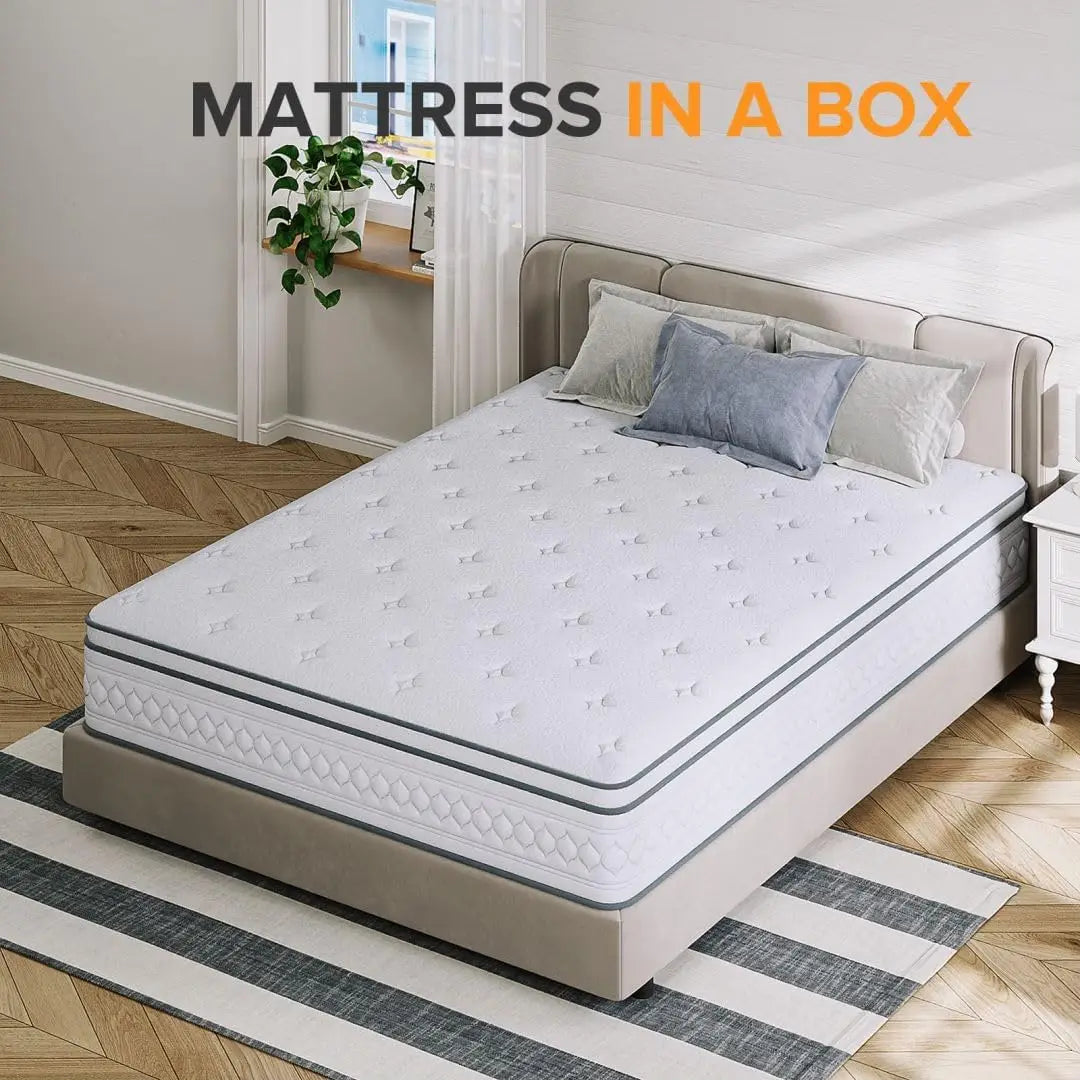 Queen Mattress, 12 Inch Plush Hybrid Queen Mattress with Pocketed Springs and Gel Memory Foam, Sufficient& Even Support,