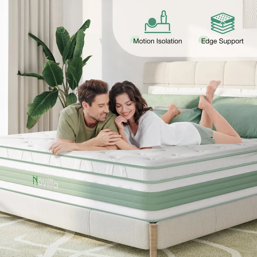 King Mattress, 12 Inch Hybrid Mattress in a Box, High Density Base Foam with Pocket Coils for a Cozy Sleep, Pain Relief,