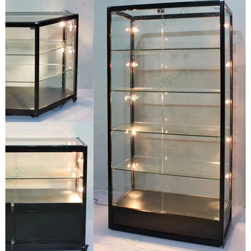 Custom, 6ft high aluminium frame glass display for retail shop LED display cabinet smoke shop showcase